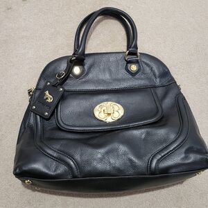Emma Fox Black Leather Satchel with Gold Accents